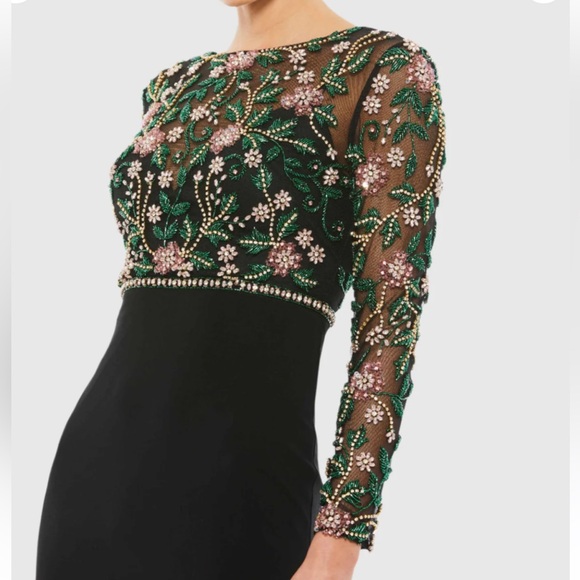 Mac Duggal Beaded Illusion High Neck Trumpet Gown - Picture 2 of 8